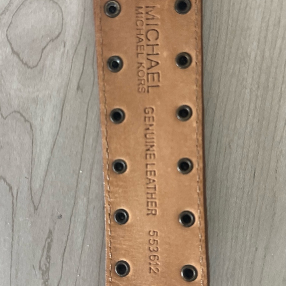 Michael Kors Chunky Tan Leather & Suede Belt with Gold Hardware M/L - Picture 6 of 7